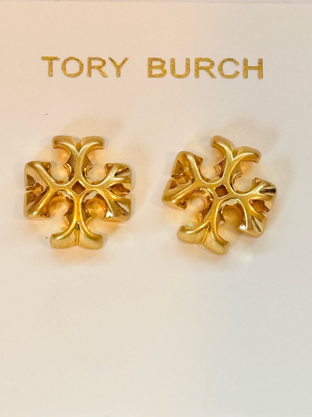 NWT Tory Burch Gold Statement Double T Logo Stud Earrings ✨